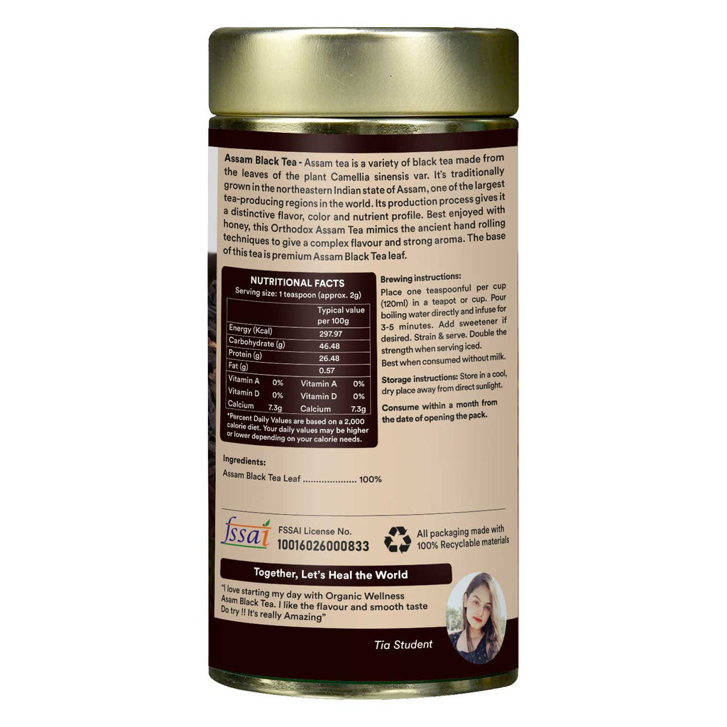 Organic Wellness Assam Black Tea || Enhances immunity 100 gm Tin