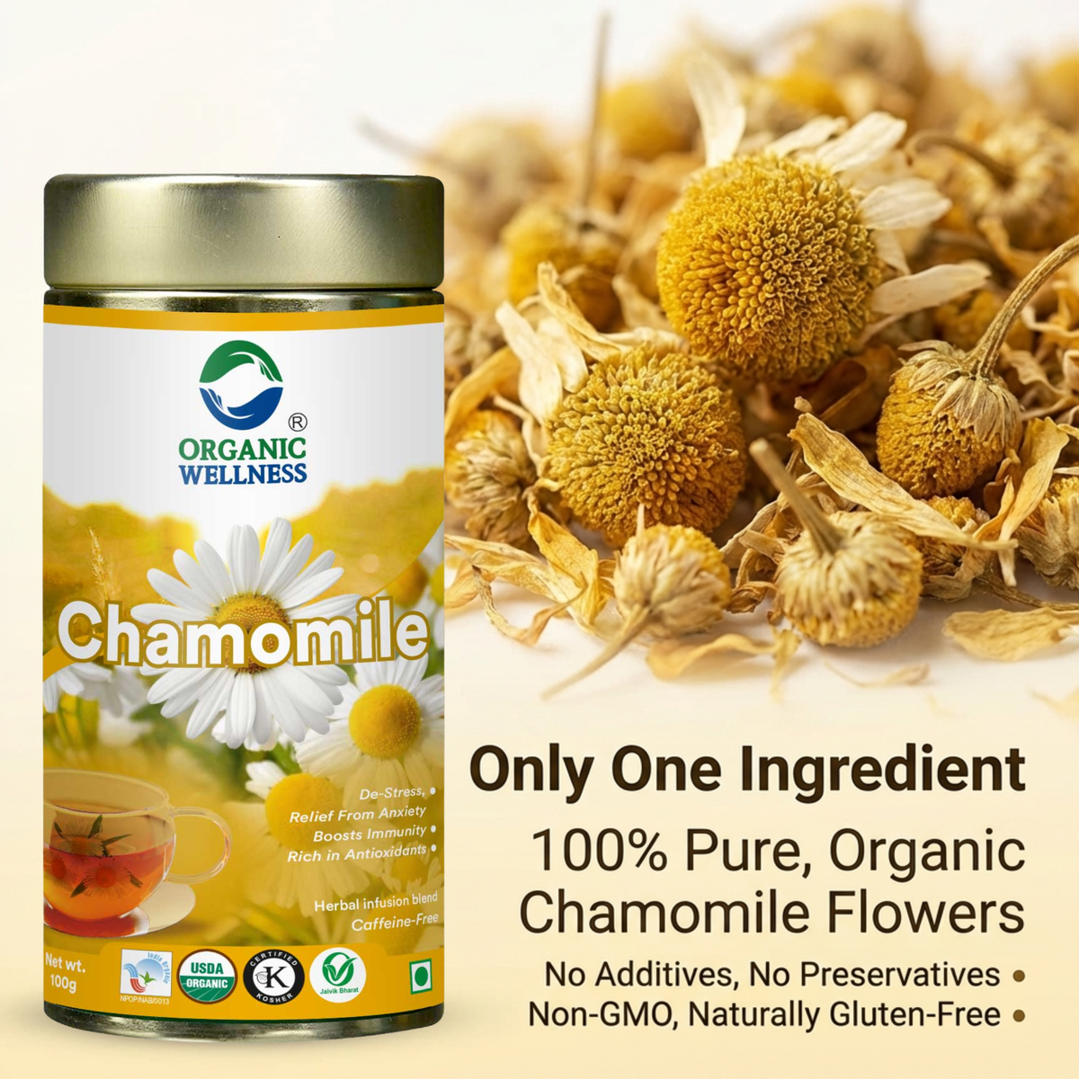 Organic Wellness Blossom Chamomile 100 grams Tin Pack