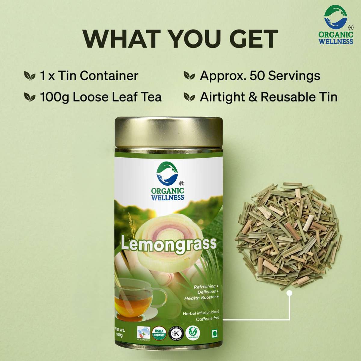 Organic Wellness Blossom Lemongrass 100 grams Tin Pack