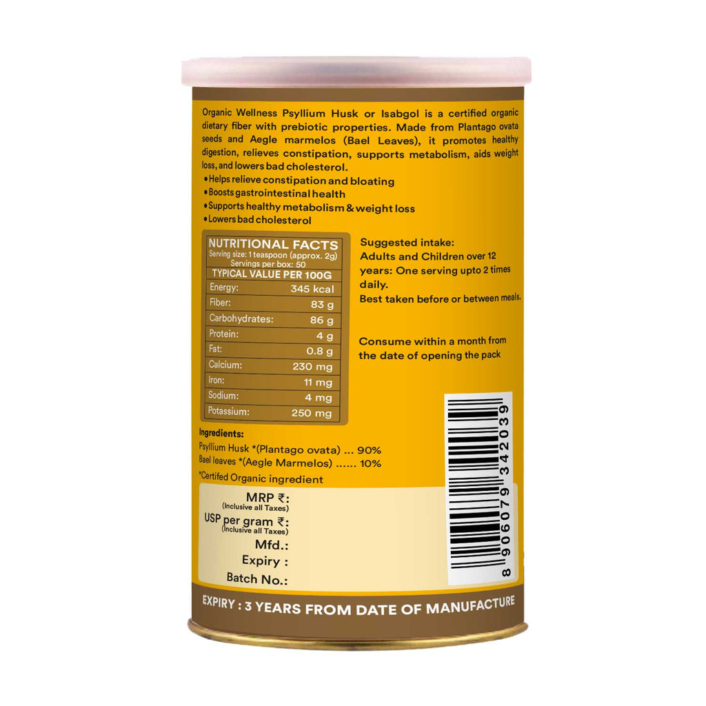 Organic Wellness Psyllium Husk (Isabgol) Powder – 100g