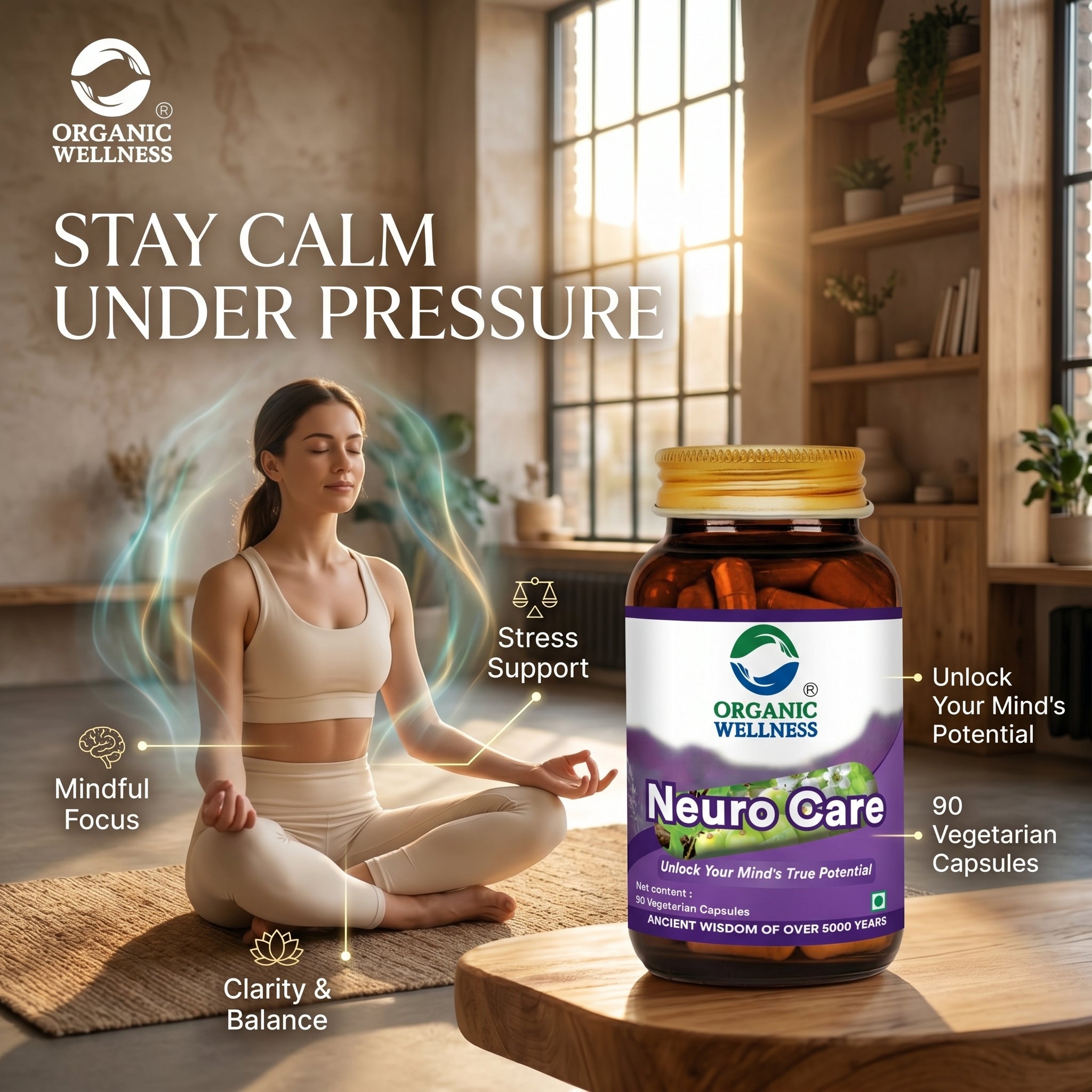 Organic Wellness Neuro Care || Nervous System Support || Brain Nerve Balance Supplement || (90 N Veg Capsules)