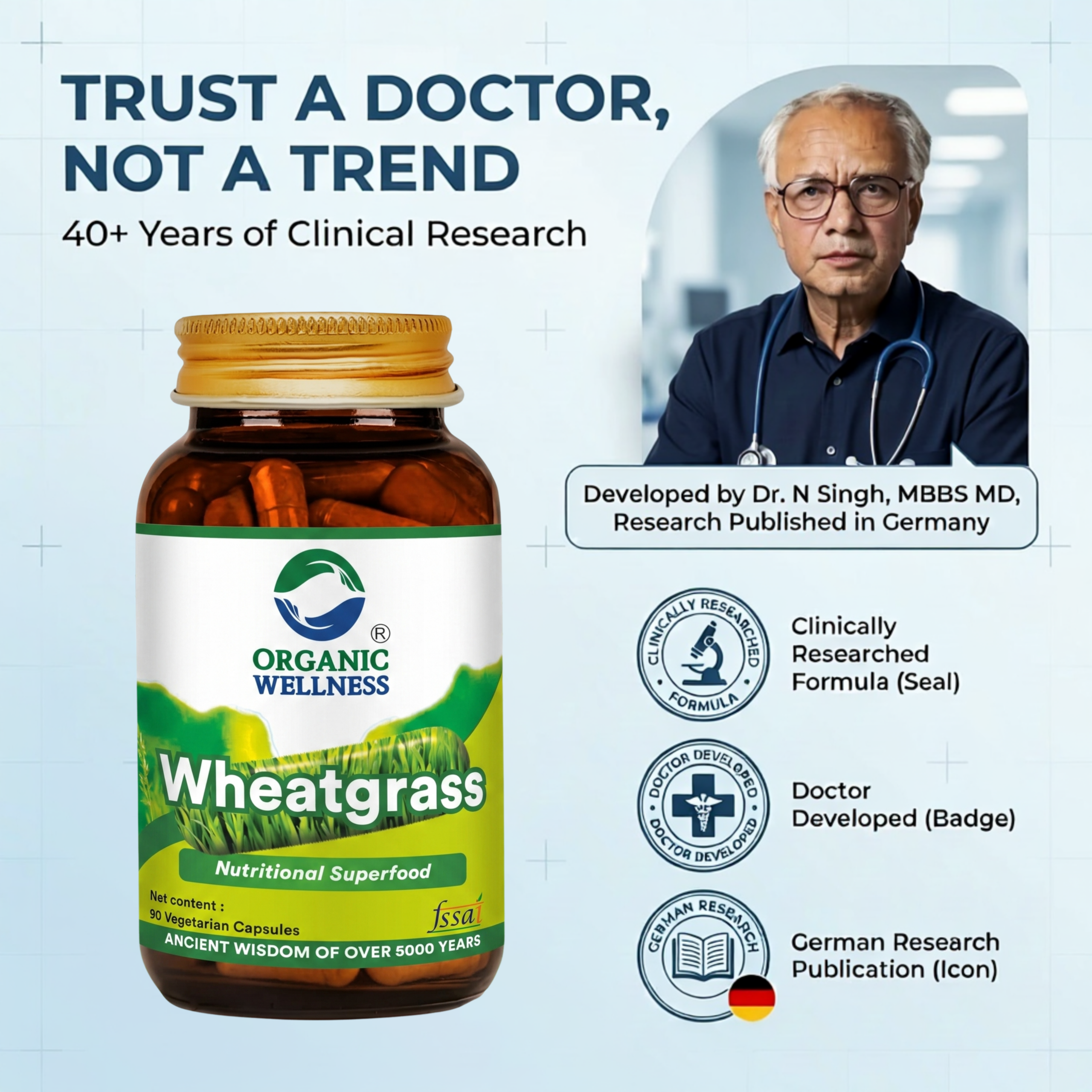 Wheat Grass 90 Capsules Bottle